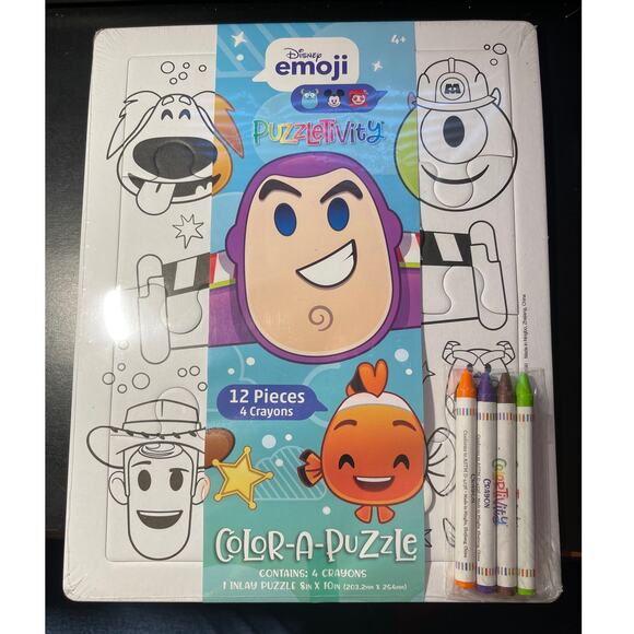 Disney Puzzletivity Emoji Color-A-Puzzle 4 Crayons Kids Activity 12 pcs - Picture 5 of 6